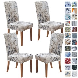SPRINGRICO Chair Covers for Dining Room Set of 4, Stretch Dining Chair Cover, Washable Spandex Kitchen Parsons Chair Slipcovers, Removable Seat Protector for Home or Party (4 Pack, Floral Beige)