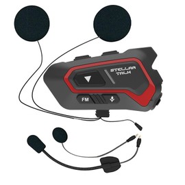 StellarTalk Motocycle Helmet Wireless Bluetooth Headset BlueT-S5-PRO Red IP67 Waterproof Moto Biking & Skiiing/1000M Intercom/FM Radio/2 in 1 Microphone/6 Riders Intercom/