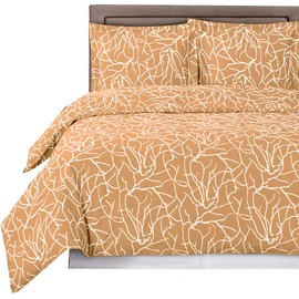 Royal Hotel Bedding Honey-Beige and White Ema 3-Piece Full/Queen Duvet Cover Set, 100% Cotton 300 TC