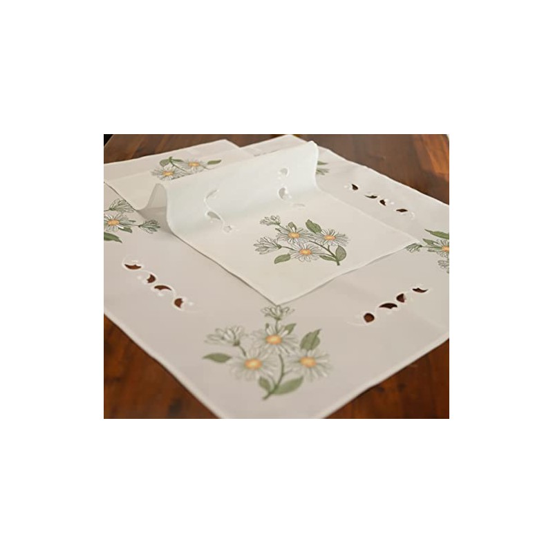 Tablecloth Table Runner Embroidered 40 x 90 cm Flowers Green