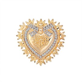 Vintage Baroque Heart Brooch Pin Gold Love Heart Lapel Pin Women Men Suit Coat Pin Badge Crystal Love Heart Corsage Jewelry for Valentine's Day Christmas (gold)
