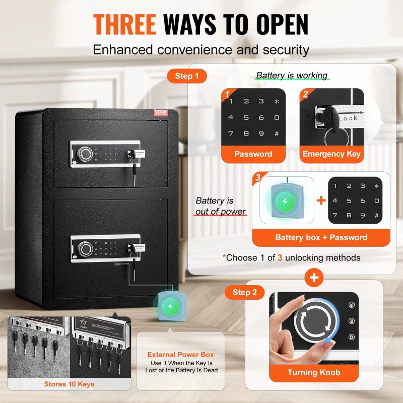 3.5 Cu.ft Double Door Safe Box with Key Lock &