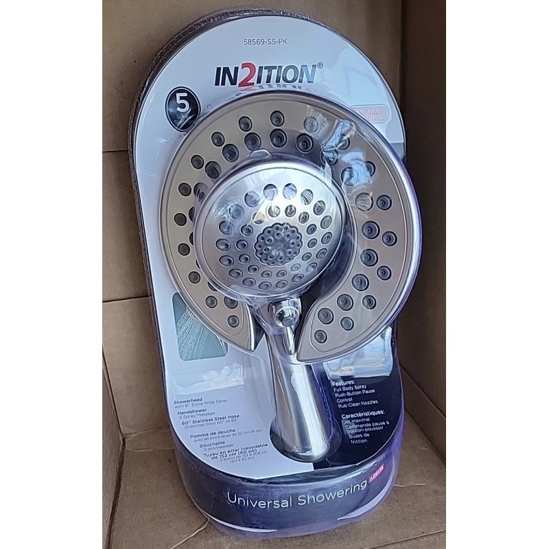 Delta 58569-SS-PK In2ition 2in1 5-Spray Dual Fixed Handheld ShowerHead Stainless