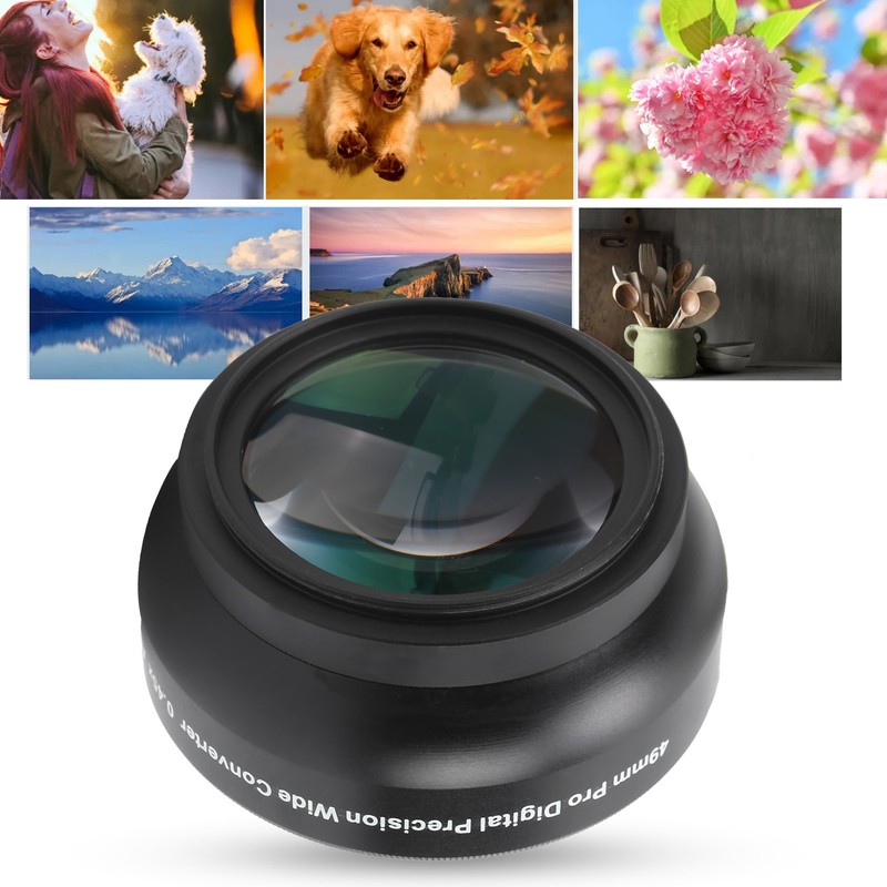 Optical Glass 0.45x WideAngle Black Additional Lens for 49mm Camera