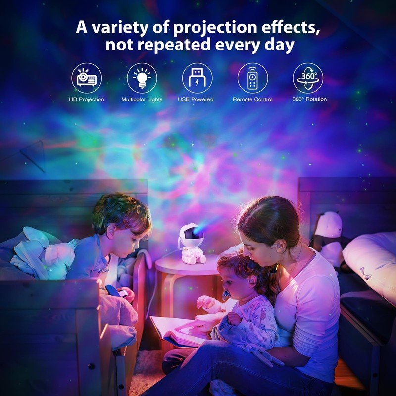 WIGUROE Astronaut Galaxy Projector, 360° Rotatable Spaceman Light Projector with