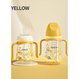 Oberni PPSU Sippy Cup for Toddlers, Leakproof V-Valve Spout Baby Drinking Cup with Weighted Straw for 6 12 Months+, Easy Grip Handle, Dust Against Cover Lid, (300ml / 10oz / Yellow/Pack of One)