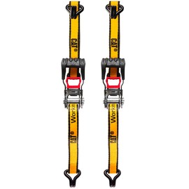 Cat 2 Piece Ratchet Tie Down Set with Soft Hooks – 10 Ft x 1 in Straps, 1000 lbs Working Load, 3000 lbs Break Strength, Non-Slip Handle, Double J-Hooks – Heavy Duty Cargo Straps for Truck, RV, Moving