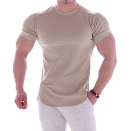 Magiftbox Mens Muscle Cotton Lightweight Workout Short Sleeve T-Shirts Gym Sweat Tee T24_Khaki_US-M