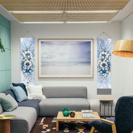 AHANDMAKER 2Pcs Vintage Blue Garden Flowers Tapestry, Nostalgic Floral Arrangement Tassel Tapestry Hanging for Bedroom Living Room Vintage Appeal(45.7x13 Inch)