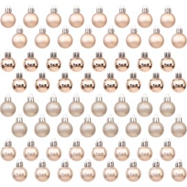 Sea Team 64-Pack Christmas Ball Ornaments with Strings, 25mm/0.98" Small Size Baubles, Shatterproof Plastic Christmas Bulbs, Hanging Decorations for Xmas Tree, Holiday, Wedding, Party, Champagne