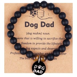 PLwelth Dog Mom Gifts for Women Dog Mom Bracelet for Dogs Lovers Natural Stone Beaded Bracelet Cute Dogs Paw Charm Pendant Inspirational Jewelry Gifts for Her Birthday Christmas Mother’s Day