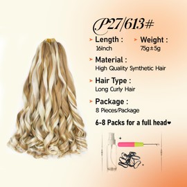 French Curl Braiding Hair 8Packs 16 Inch PreStretched Synthetic Spiral Curly Crochet P27/613 Ombre 75g/Pack Curly Hair Extensions for Black Women (16Inch,8Packs,P27/613)
