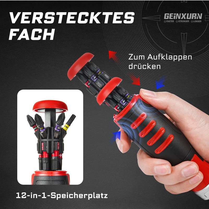 GEINXURN Ratchet Screwdriver and Magnetic Bit Holder, Ergonomic Handle with