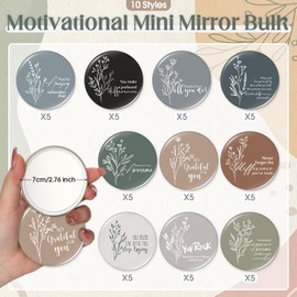 Kigley 50 Pcs Inspirational Employee Appreciation Gifts Motivational Staff Compact Mirrors Bulk Positive Portable Pocket Mirror for Women Mini Thank You Gifts for Nurse Teachers Students Volunteers