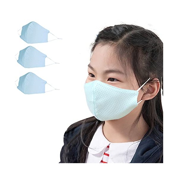 ekubo Children's Mask, Heatstroke Prevention, Children's Mask, Pack of 3, Washable, Cloth Mask, Sports Mask, Cool Touch, UV Protection, Cooling Sensation, for Summer, Unisex, Adjustable Earstraps, Breathable, Small, Parent and Child (Baby Blue)