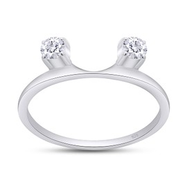 SAVEARTH DIAMONDS 1/5 Carat Round Cut Lab Created Moissanite Diamond Two Stone Enhancer Guard For Engagement Wedding Ring In 14K White Gold Plated 925 Sterling Silver (G-H, VVS1, 0.20 Cttw) Size- 6.5