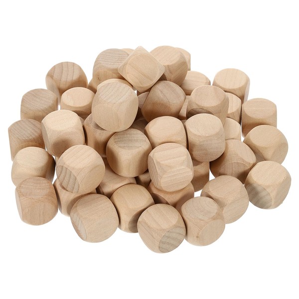 sourcing map 50pcs Blank Wooden Dice, 18mm/0.71inch Unfinished Wooden Cube