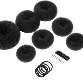 Triko Paquete de 7 Donas Grandes para Cabello, Dona para Moño, Ligas para el Cabello, Moldeador de Moños, Accesorios para Moño para Niñas y Adultos, Rosquilla para Cabello (Negro, Grande)