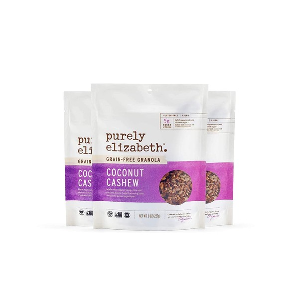 purely elizabeth Grain Free and Gluten Free Granola, Coconut Cashew, 0.8 Oz,Pack of 3 (311220)