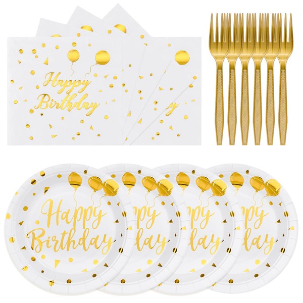 Bogoke 75PCS Happy Birthday Paper Plates - 7 Inch White
