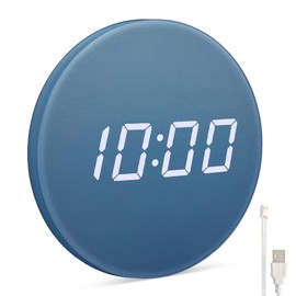 Leafre Minimalist LED Digital Wall Clock – USB Powered | Metallic Blue Style | 12/24 Hour, Night Mode, Silent Clock | Room Decor for Kitchen, Living Room, Bedroom, Classroom, Office (9 in)