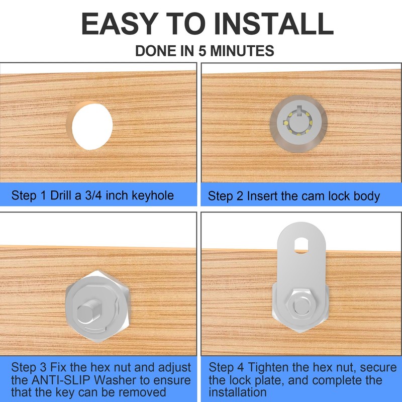 BOZXYE 3 Pack Cabinet Locks with Keys, 1-1/8" Tubular Cam