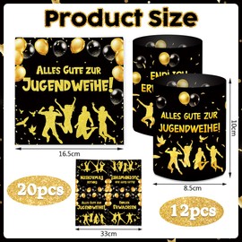 Pack of 20 Napkins Youth Consecration + 12 Pieces Lantern + 120 Confetti, Youth Consecration Decoration Girls Boys, Youth Consecration Table Decoration Black Gold Party Decoration Gifts Guest Gift