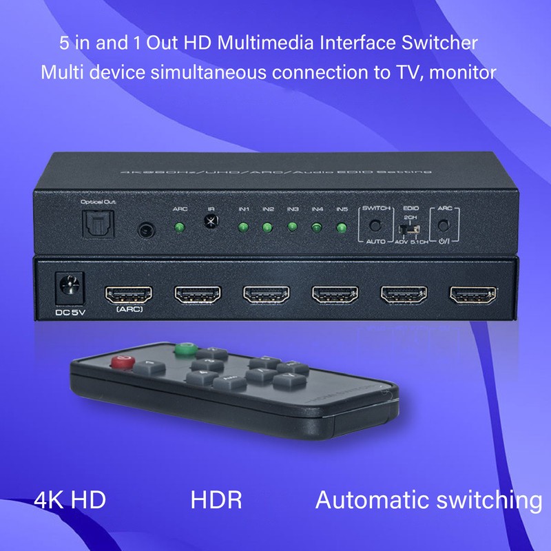 HDR HD Multimedia Interface Sound Extractor 5 Port 18Gbps Sound