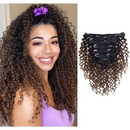 Loxxy Clip En Extensiones De Cabello Humano Alto Grado Suave Remy Extensiones De Cabello Humano Y #1B /4 16 Pulgadas Color Natural Con Doble Trama Para Mujer 120G/Set 7 Unids/Lote Y 17 Clips Por Paque