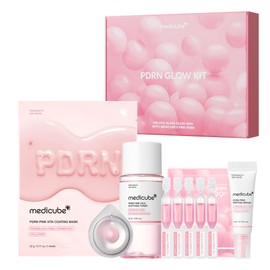 MEDICUBE PDRN Pink Glow Set, Kit Facial Coreano con Tónico, Sérum, Crema de Colágeno, Mascarilla y 5 Ampolletas con PDRN de Salmón, Hidratación y Lumi