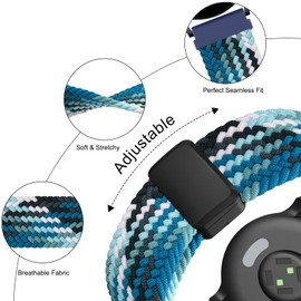 Elastic Strap for Garmin Venu SQ/Sq 2 Music Strap/Venu 2 Plus/Vivoactive 3/3 Music Strap, Stretchy Adjustable Nylon Loop Braided Replacement Strap Women Men (Blue)