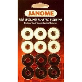 Janome 12 Pack Pre-Wound Plastic Bobbins White and Black Thread