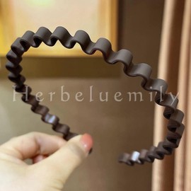 Herbeluemily Headband Hair Band, Ripped Wavy Shape, Matte, Simple, Wave, Hair Ornament, Set of 3, C, Brown, Beige, Navy