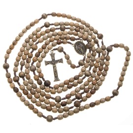 20 Decade Full Catholic Rosary 10-12mm Wood Beads 57" Long on Strong Cord Metal Miraculous Medal Center & Crucifix