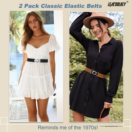 LEACOOLKEY Women Skinny Elastic Waist Belt No Show Stretchy Thin Belt for Dress Jeans