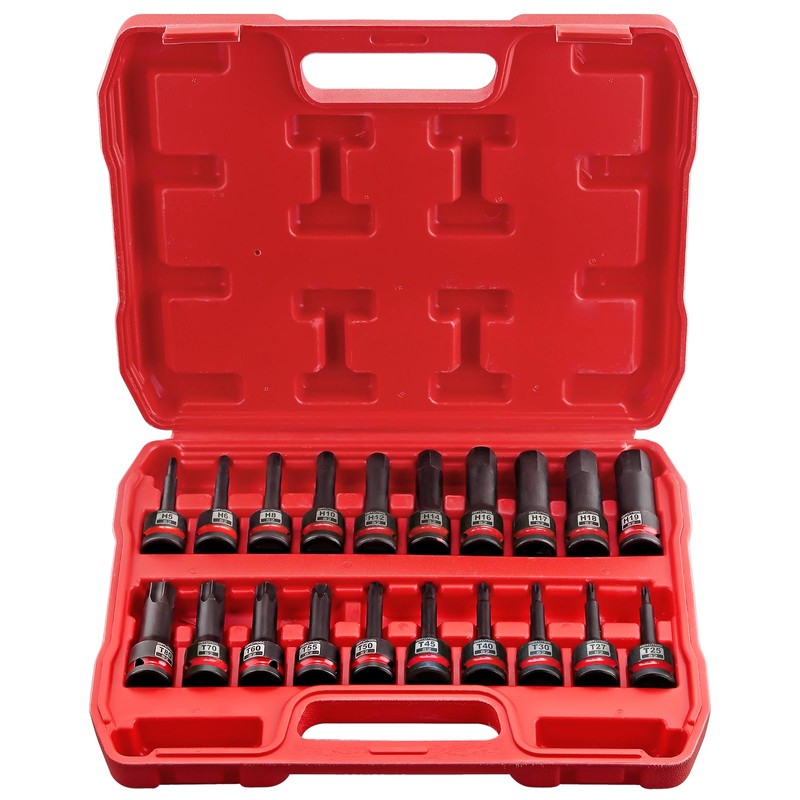 GETLITOOL 20Pcs Impact Allen Bit Socket Set, 1/2" Drive S2