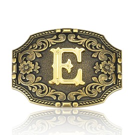 KOORASY Western Initial Letter ABC to XYZ Belt Buckle - Antique Golden Capital Belt Buckle Women Men Jeans Accessory, E
