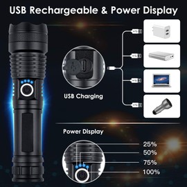 BERCOL Rechargeable Flashlights High Lumens, 90000 Lumens Super Bright LED Flash Light, 5 Modes, IPX5 Waterproof Handheld Flash Light for Home, Emergencies, Camping