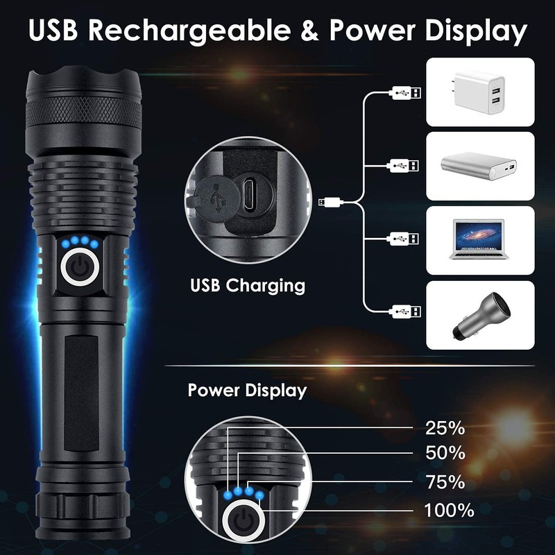 BERCOL Rechargeable Flashlights High Lumens, 90000 Lumens Super Bright LED