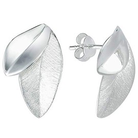 Vinani Stud Earrings Flower Leaf Brushed Shiny 925 Sterling Silver Earrings 2OSAE, Sterling Silver