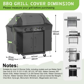 UIRWAY BBQ Cover 58 Inch - Barbecue Covers Weatherproof Gas Grill Cover with Reflective Strip and Air Vent Barbecue Cover 420D Oxford Silver-Coated for Weber, Char-Broil, Nexgrill, Dyna-glo and More