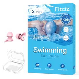 Fitciz Ohrstöpsel Schwimmen Kinder - Wiederverwendbare Weich Silikon Ohrenstöpsel Schwimm Kinder – Kids Swimming Earplugs (für Kinder, 2 Paare) (Pale Rosa für Kinder, S)