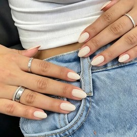 SXVME Uñas Postizas Color Beige, Uñas Postizas Cortas Ovaladas Redondas Color Nude Natural, Uñas Postizas Cortas Almendradas Adhesivas, Uñas Acrílicas