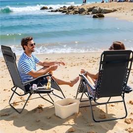 Greesum Zero Gravity Chairs Set of 2 Adjustable Steel Mesh Recliners Beach Deck Lawn Camping Patio Foldable Lounge Chair with Cup Holder Trays and Pillows,Dark Black
