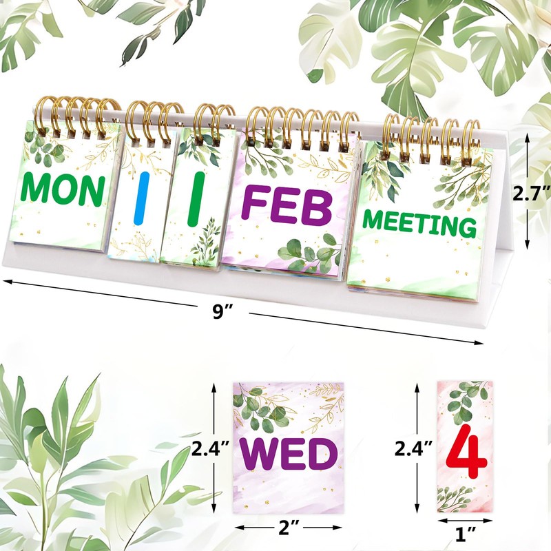 Perpetual Calendar Flip Desktop Boho Calendar with Day Date Month