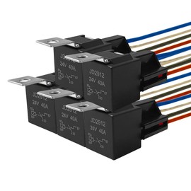 QitinDasen Pack of 5 4-Pin Car Relays, 24 V 40 A SPST Car Relay with Wiring Harness Socket and 14/16 AWG Pre-Wired, for Car, Truck, Boat (Black)