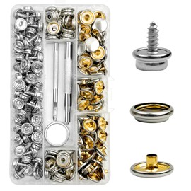 150 PCS Canvas Snap Kit, GTAAOY 3/8" Socket Stainless Steel Screws Marine Grade, Boat Canvas Snaps with 3 PCS Setting Tool, Snap Fasteners kit for Clothing Leather Fabric Canvas(Sliver-Screws 10mm)