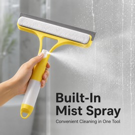 3-in-1 Window Cleaning Squeegee for Glass & Mirrors – Built-In Spray Bottle and Microfiber Scrub for Home & Car