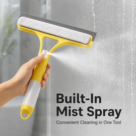 3-in-1 Window Cleaning Squeegee for Glass & Mirrors – Built-In Spray Bottle and Microfiber Scrub for Home & Car