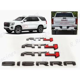 GMC 4PCS Matte Black Red AT4 Emblem Sierra Letters Fit GMC Sierra 1500 2500HD 3500HD